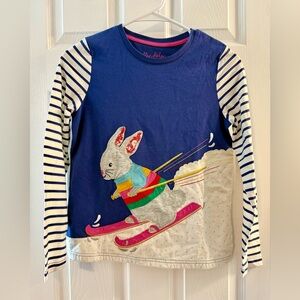 Mini Boden Multicolor Skiing Bunny Long Sleeve Shirt Size 11-12Y